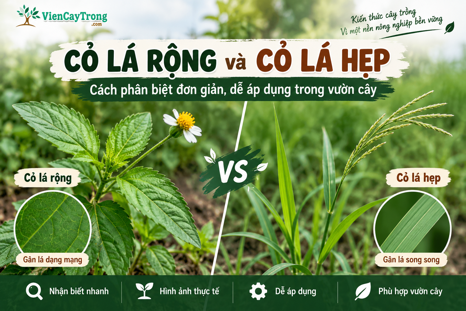 Cỏ lá rộng và cỏ lá hẹp: Cách phân biệt, nhận biết cỏ dại trong vườn cây