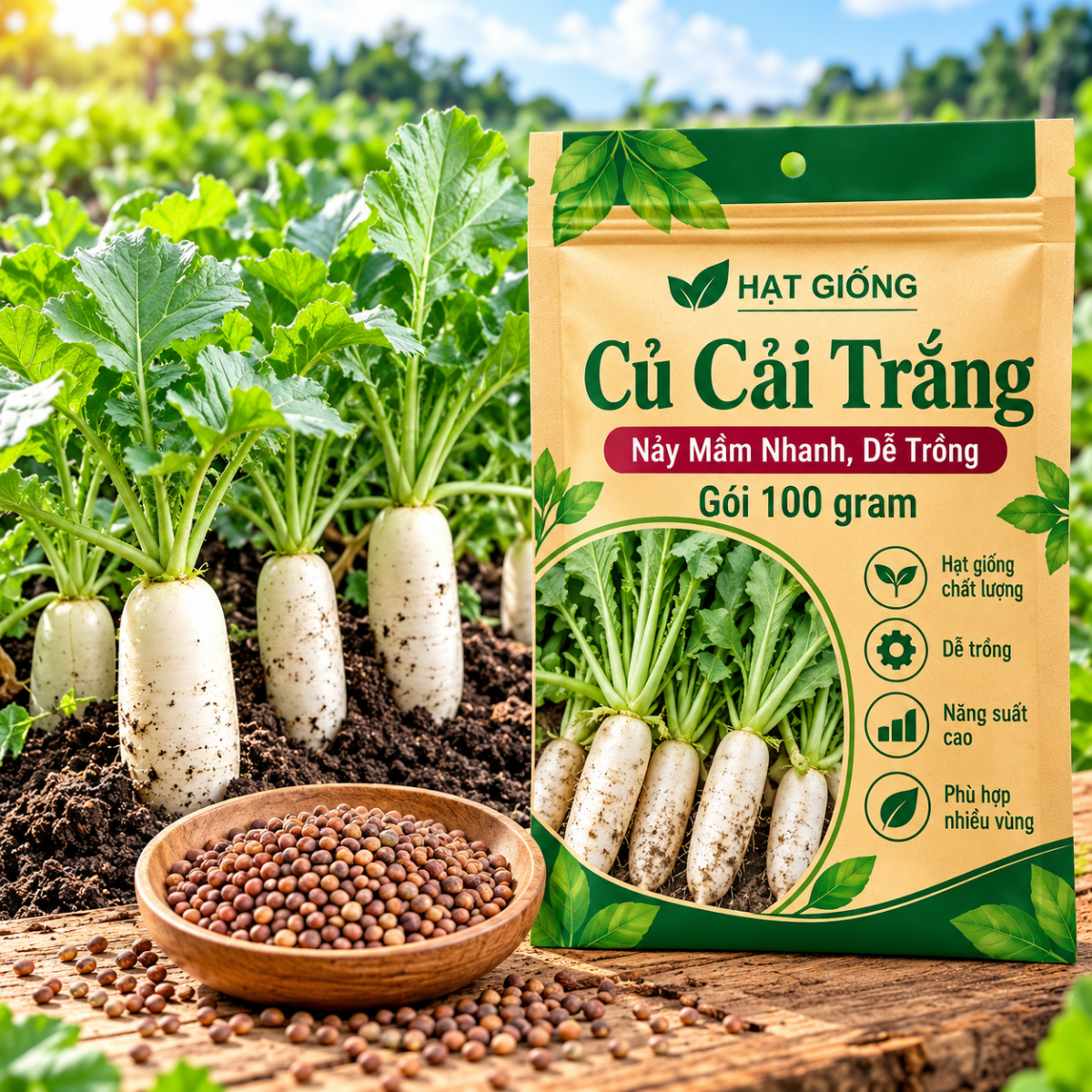Hạt Giống Củ Cải Trắng Gói 100 gram